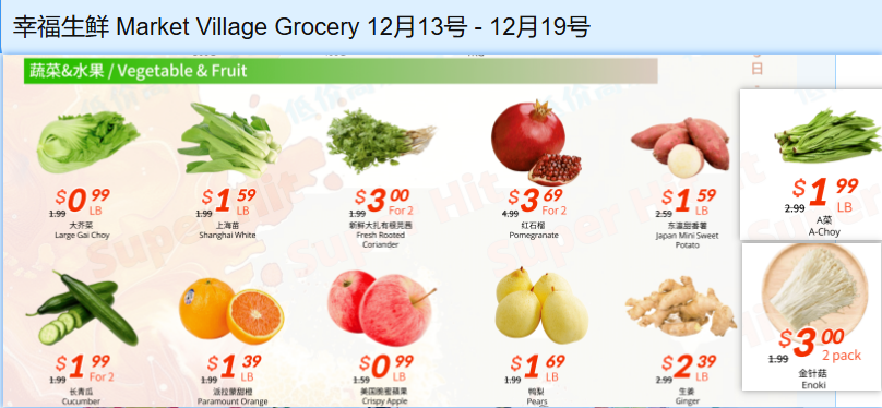 多伦多超市特价：水果蔬菜、海鲜肉类价格（12.12-12.19）